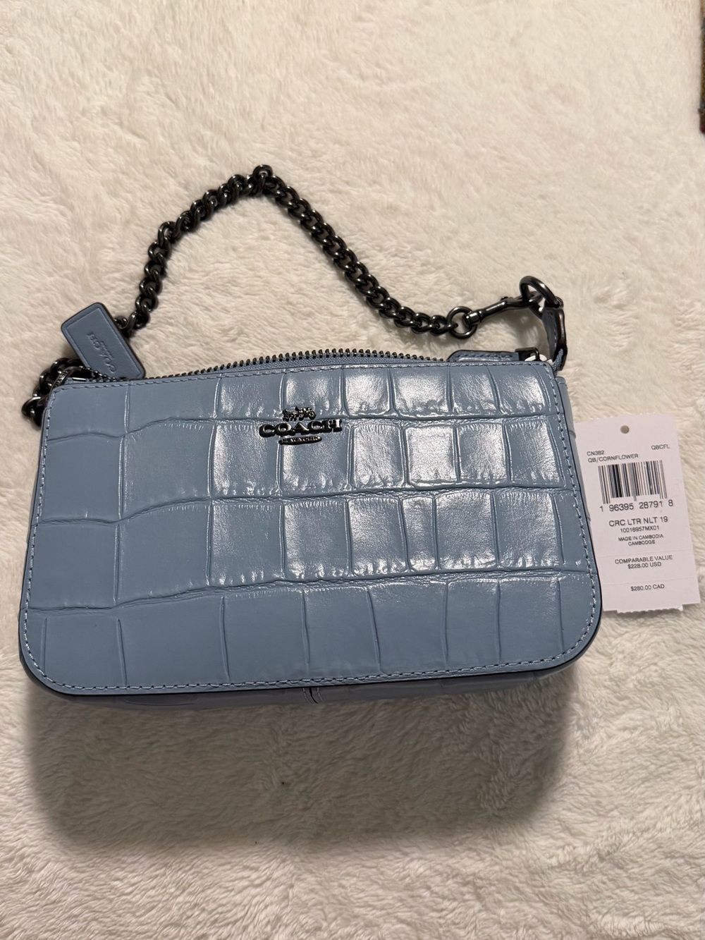 Coach Croc-Embossed Nolita 19 in Light Blue